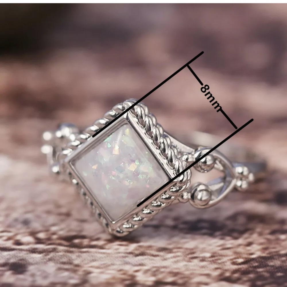925 Silver Jewelry Princess Cut Opal Wedding Ring - Picture 3 of 8